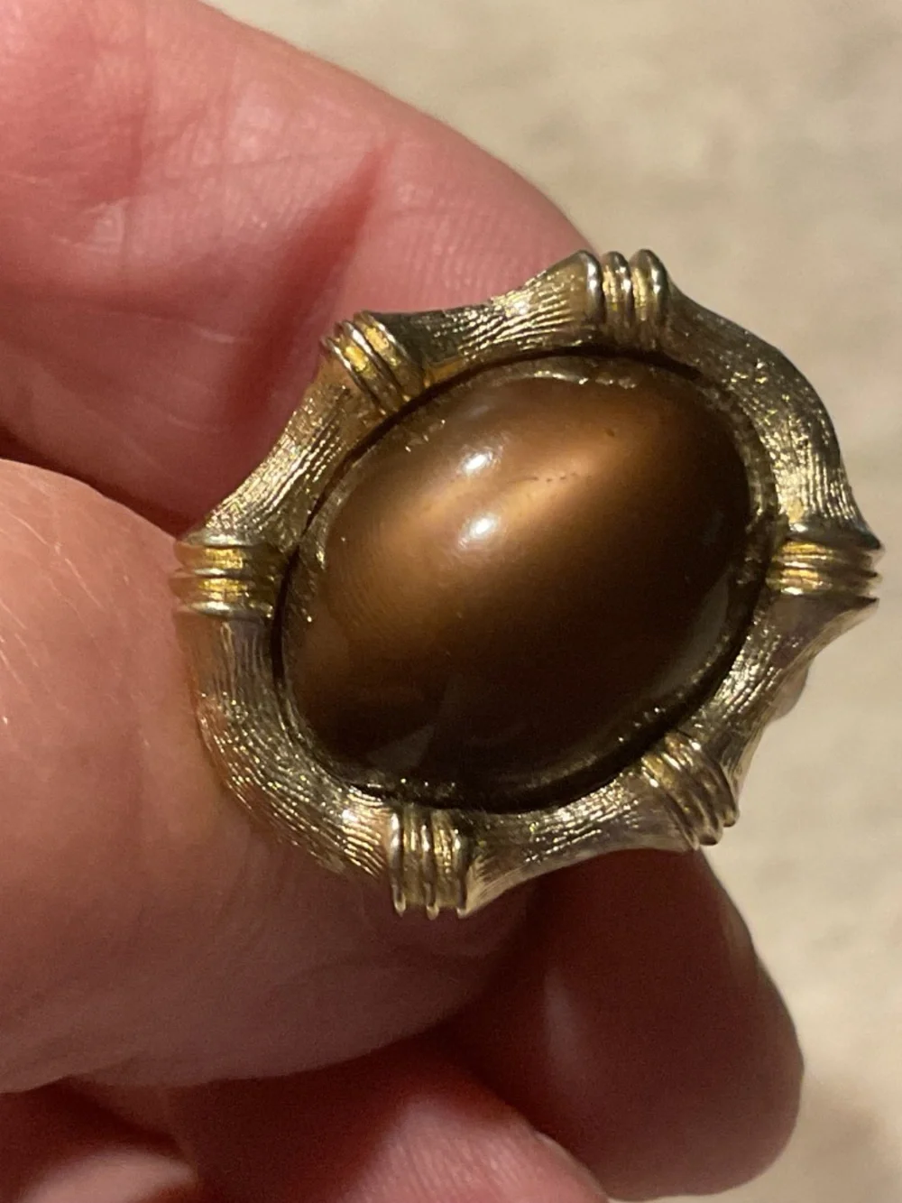 Swank Cuff links Tie Bar set Vintage Goldtone Brown stone